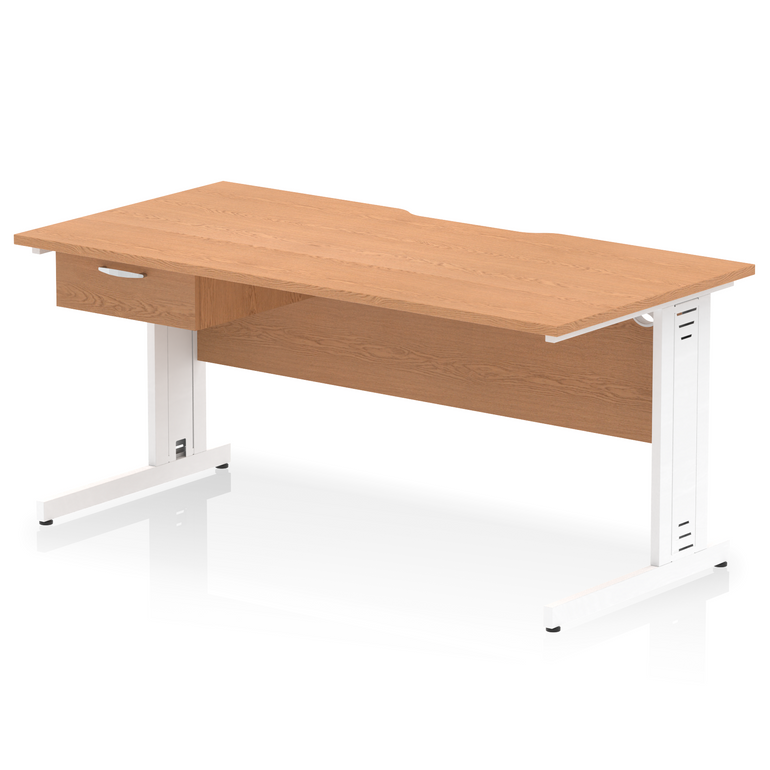 Impulse Scalloped Edge Cable Managed Straight Desk With Single One Drawer Fixed Pedestal