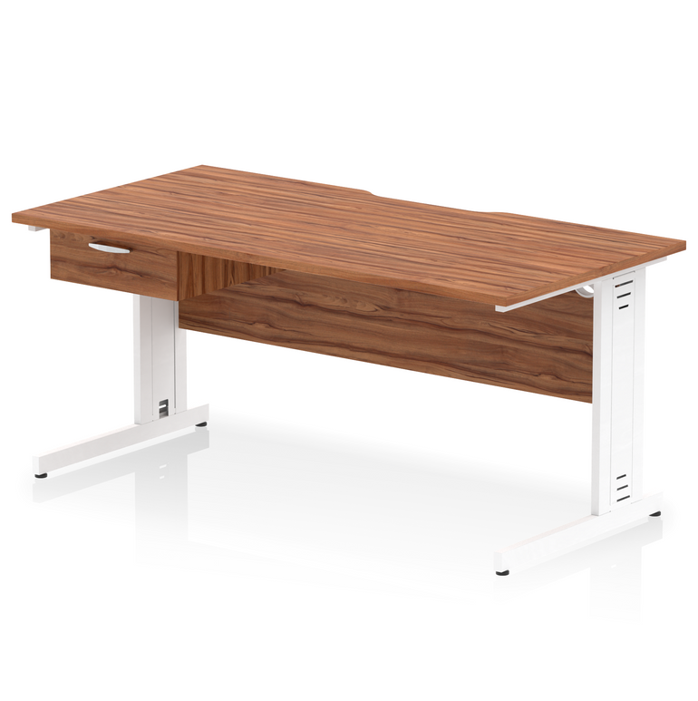 Impulse Scalloped Edge Cable Managed Straight Desk With Single One Drawer Fixed Pedestal