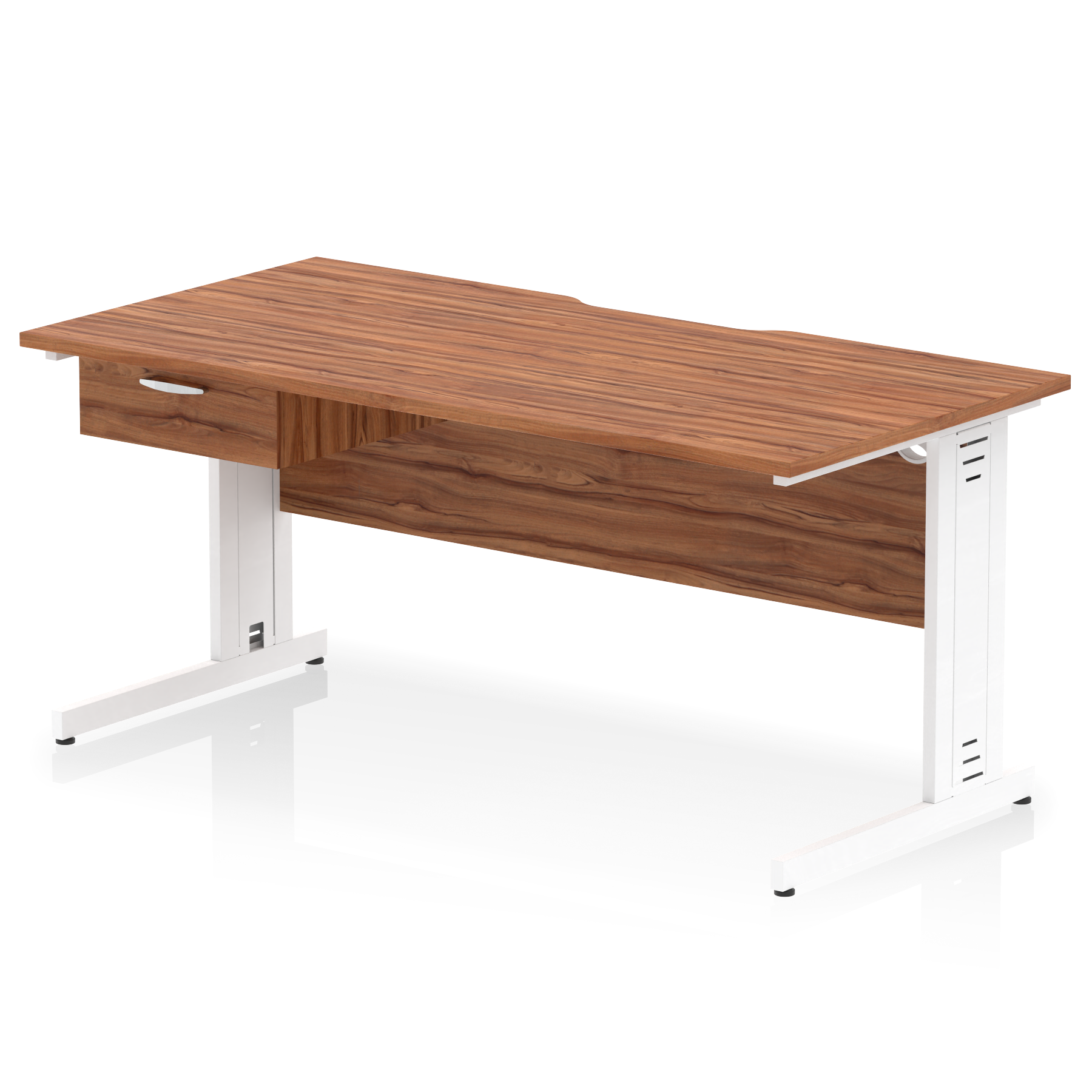 Impulse Scalloped Edge Cable Managed Straight Desk With Single One Drawer Fixed Pedestal