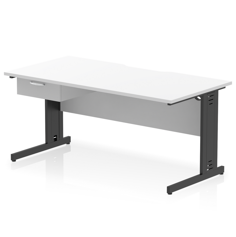 Impulse Scalloped Edge Cable Managed Straight Desk With Single One Drawer Fixed Pedestal