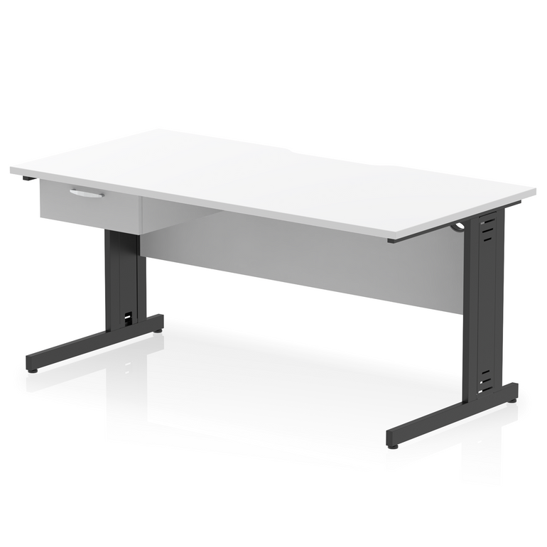 Impulse Scalloped Edge Cable Managed Straight Desk With Single One Drawer Fixed Pedestal