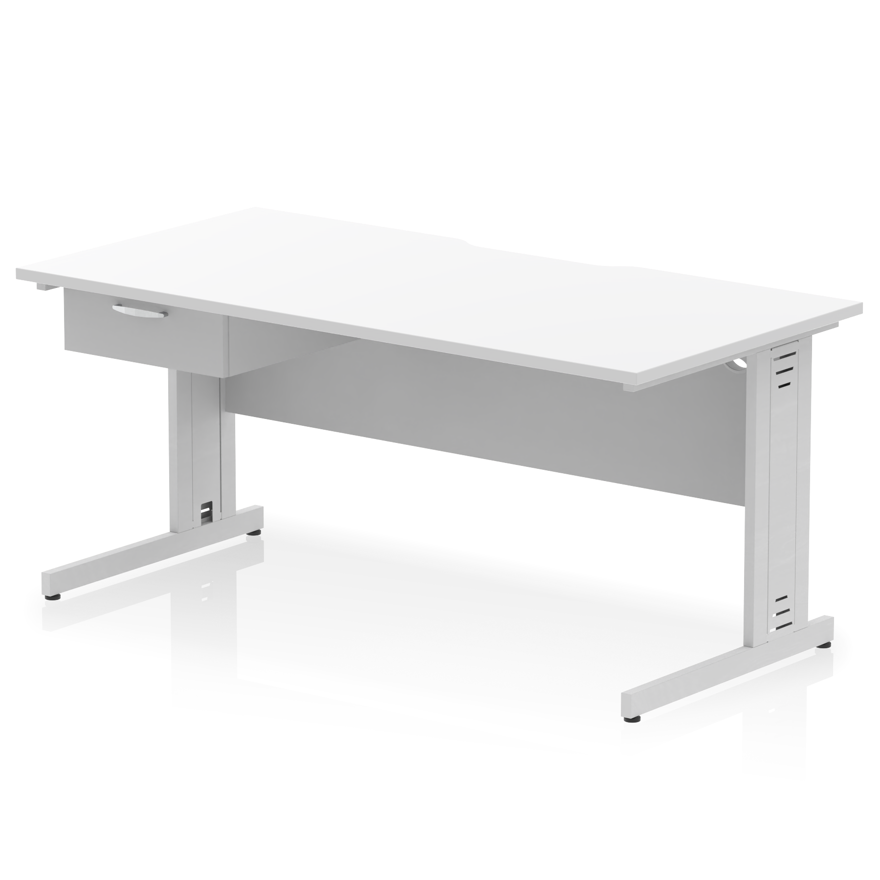 Impulse Scalloped Edge Cable Managed Straight Desk With Single One Drawer Fixed Pedestal