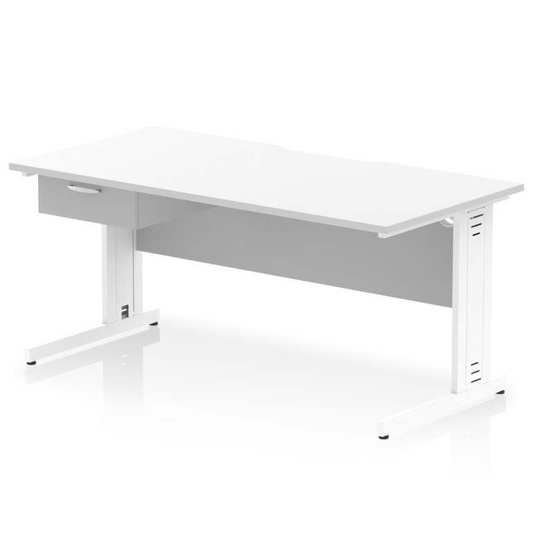 Impulse Scalloped Edge Cable Managed Straight Desk With Single One Drawer Fixed Pedestal