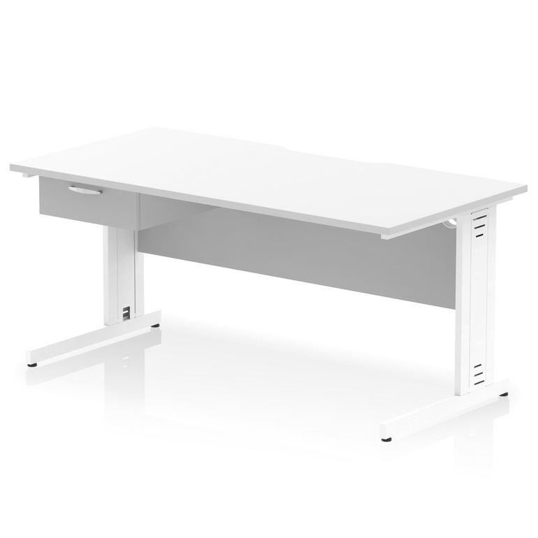 Impulse Scalloped Edge Cable Managed Straight Desk With Single One Drawer Fixed Pedestal