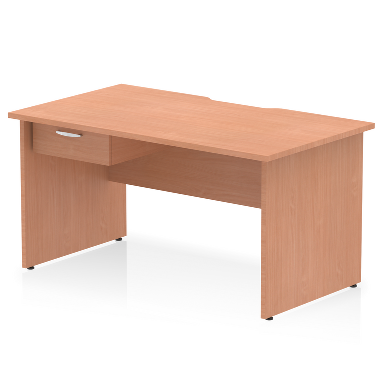 Impulse Scalloped Edge Panel End Straight Desk Frame With Single One Drawer Fixed Pedestal