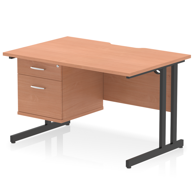 Impulse Scalloped Edge 1200mm Cantilever Straight Desk With Single Fixed Pedestal