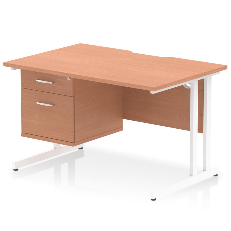 Impulse Scalloped Edge 1200mm Cantilever Straight Desk With Single Fixed Pedestal