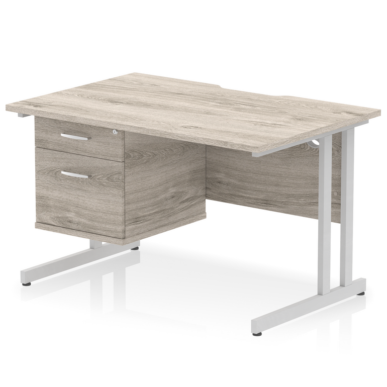 Impulse Scalloped Edge 1200mm Cantilever Straight Desk With Single Fixed Pedestal