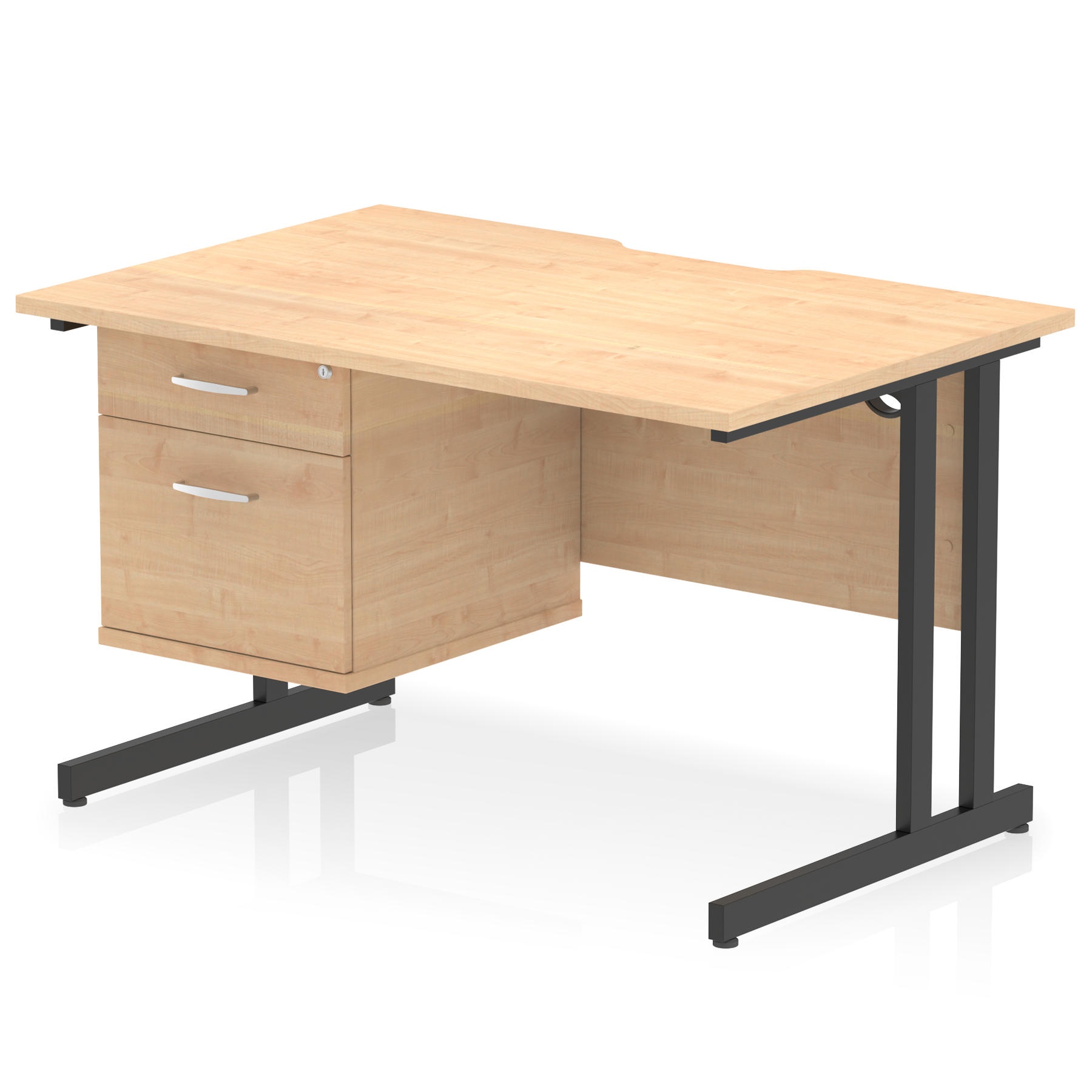 Impulse Scalloped Edge 1200mm Cantilever Straight Desk With Single Fixed Pedestal