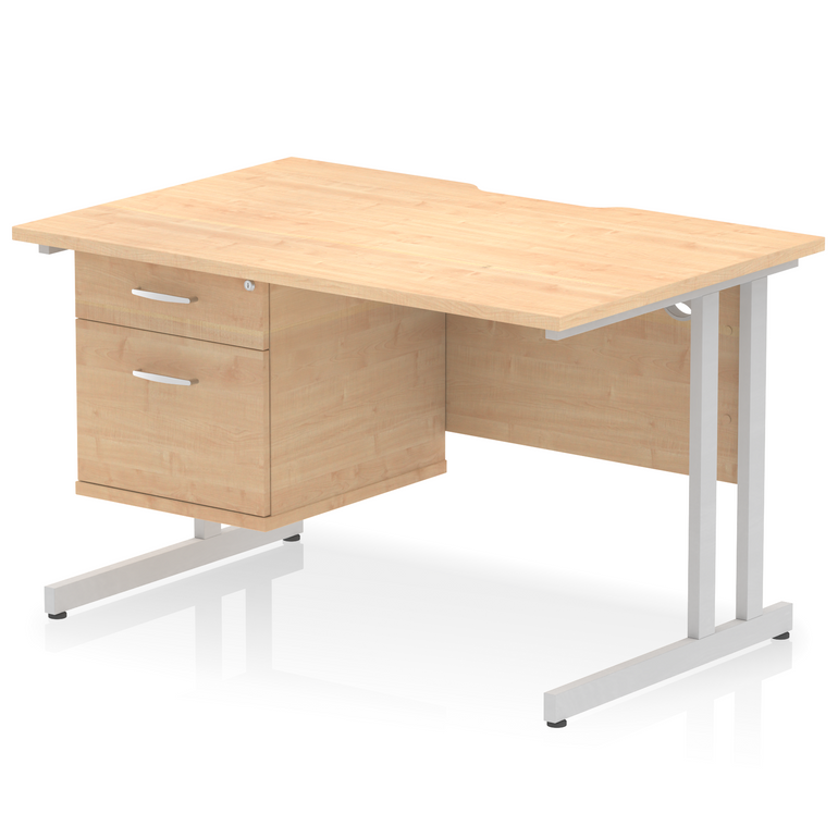 Impulse Scalloped Edge 1200mm Cantilever Straight Desk With Single Fixed Pedestal