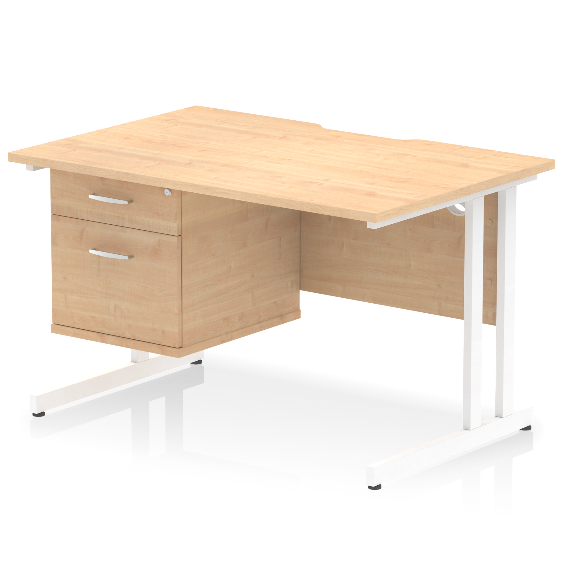 Impulse Scalloped Edge 1200mm Cantilever Straight Desk With Single Fixed Pedestal