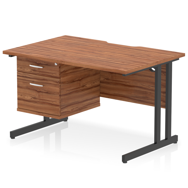 Impulse Scalloped Edge 1200mm Cantilever Straight Desk With Single Fixed Pedestal