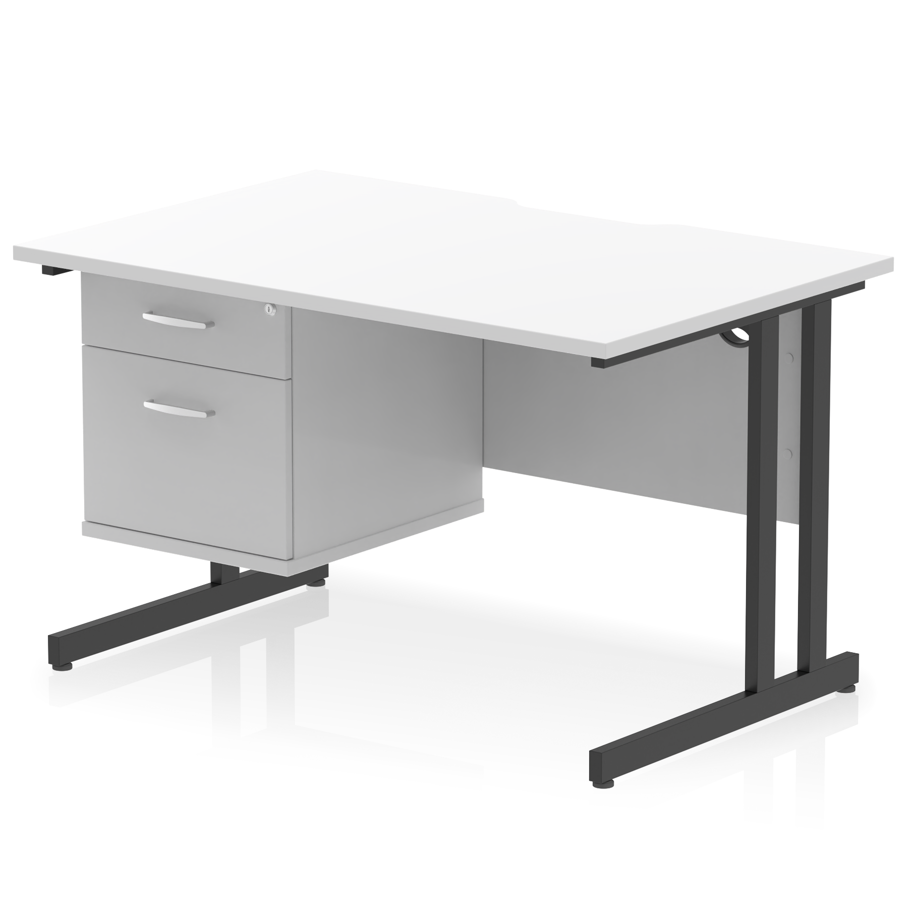 Impulse Scalloped Edge 1200mm Cantilever Straight Desk With Single Fixed Pedestal