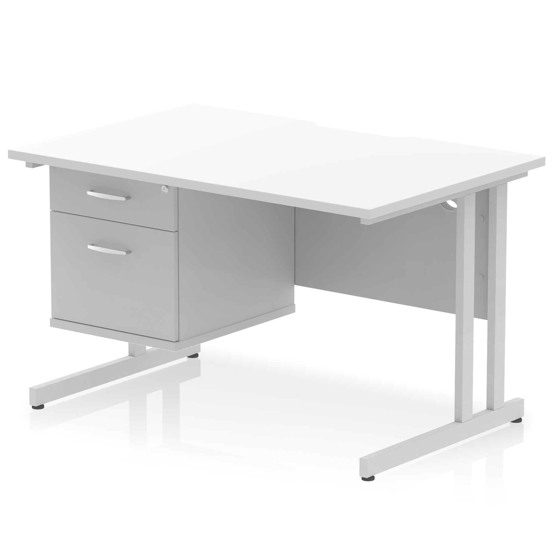 Impulse Scalloped Edge 1200mm Cantilever Straight Desk With Single Fixed Pedestal