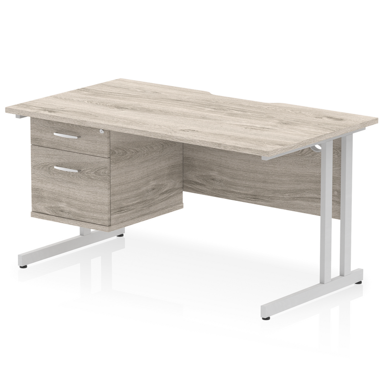 Impulse Scalloped Edge 1400mm Cantilever Straight Desk With Single Fixed Pedestal