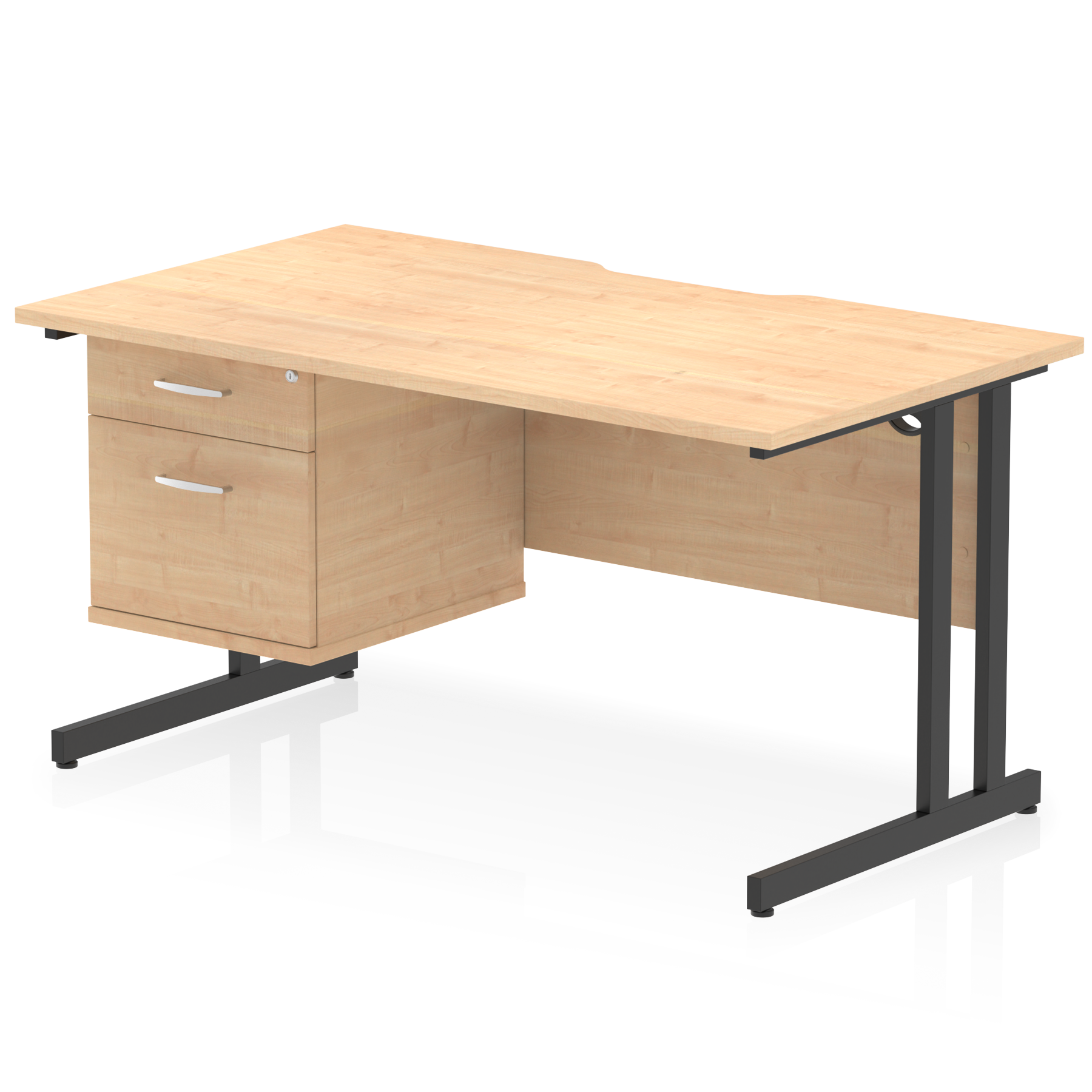 Impulse Scalloped Edge 1400mm Cantilever Straight Desk With Single Fixed Pedestal