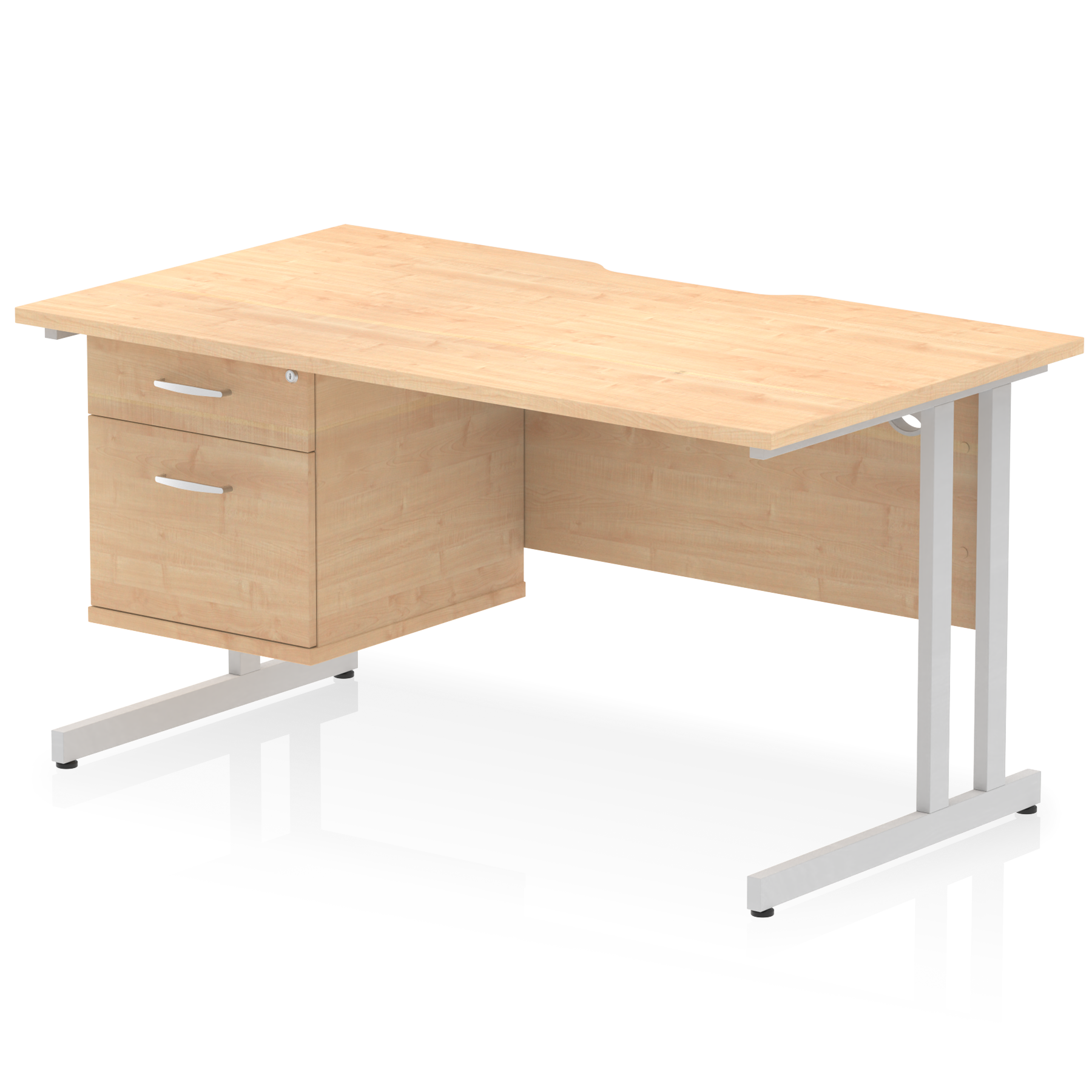 Impulse Scalloped Edge 1400mm Cantilever Straight Desk With Single Fixed Pedestal