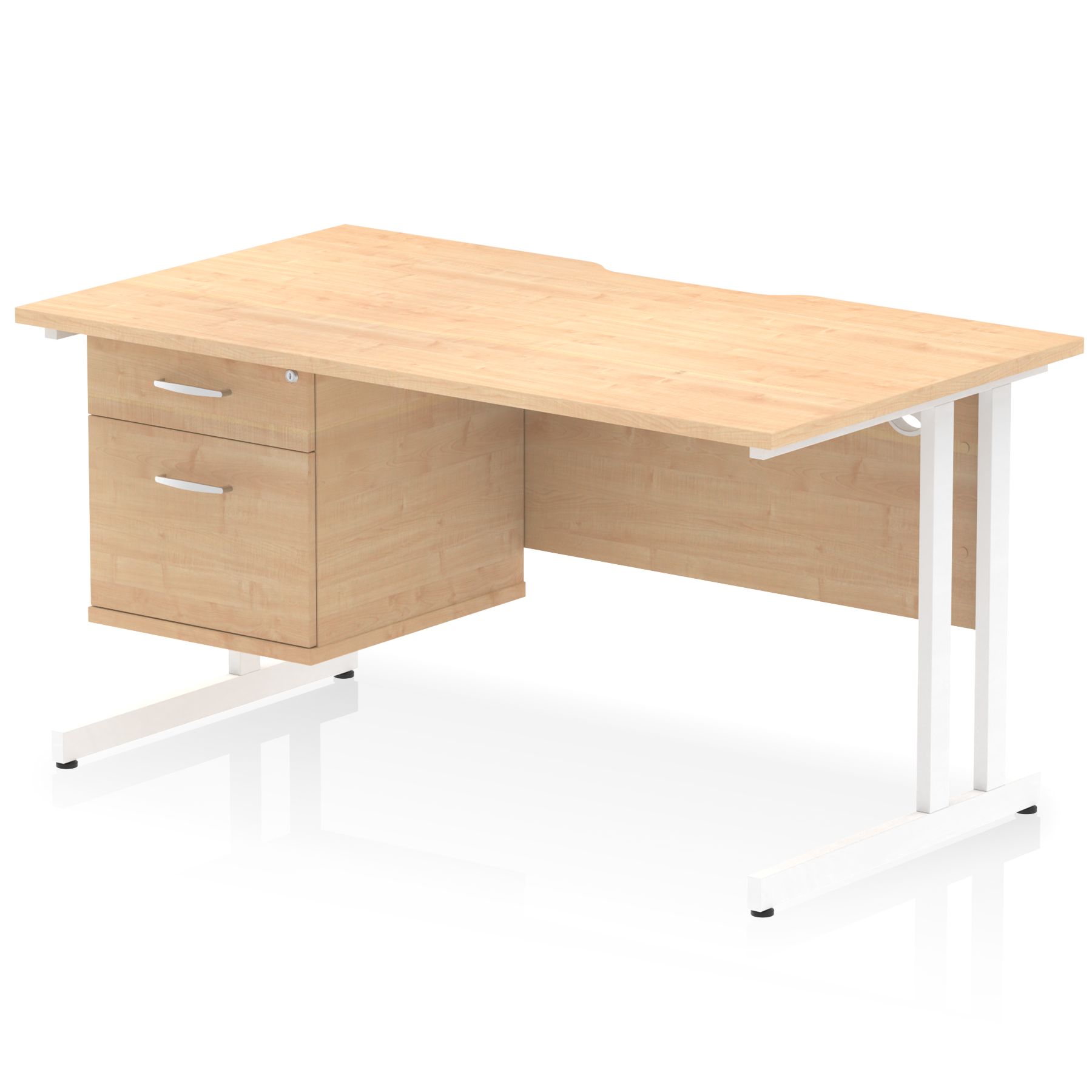 Impulse Scalloped Edge 1400mm Cantilever Straight Desk With Single Fixed Pedestal