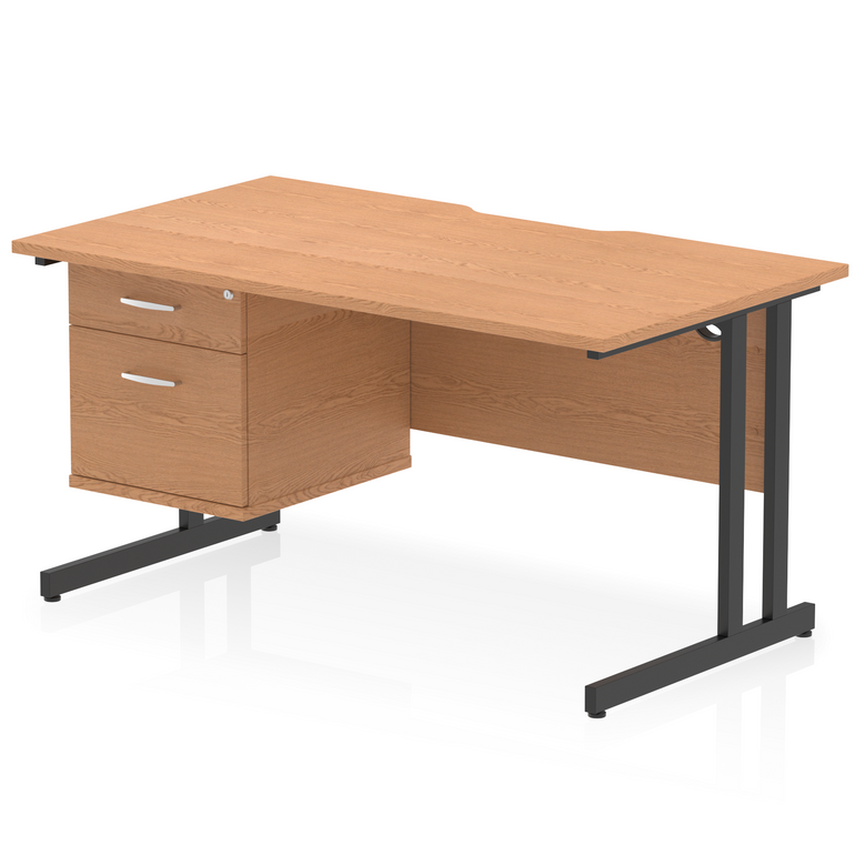 Impulse Scalloped Edge 1400mm Cantilever Straight Desk With Single Fixed Pedestal