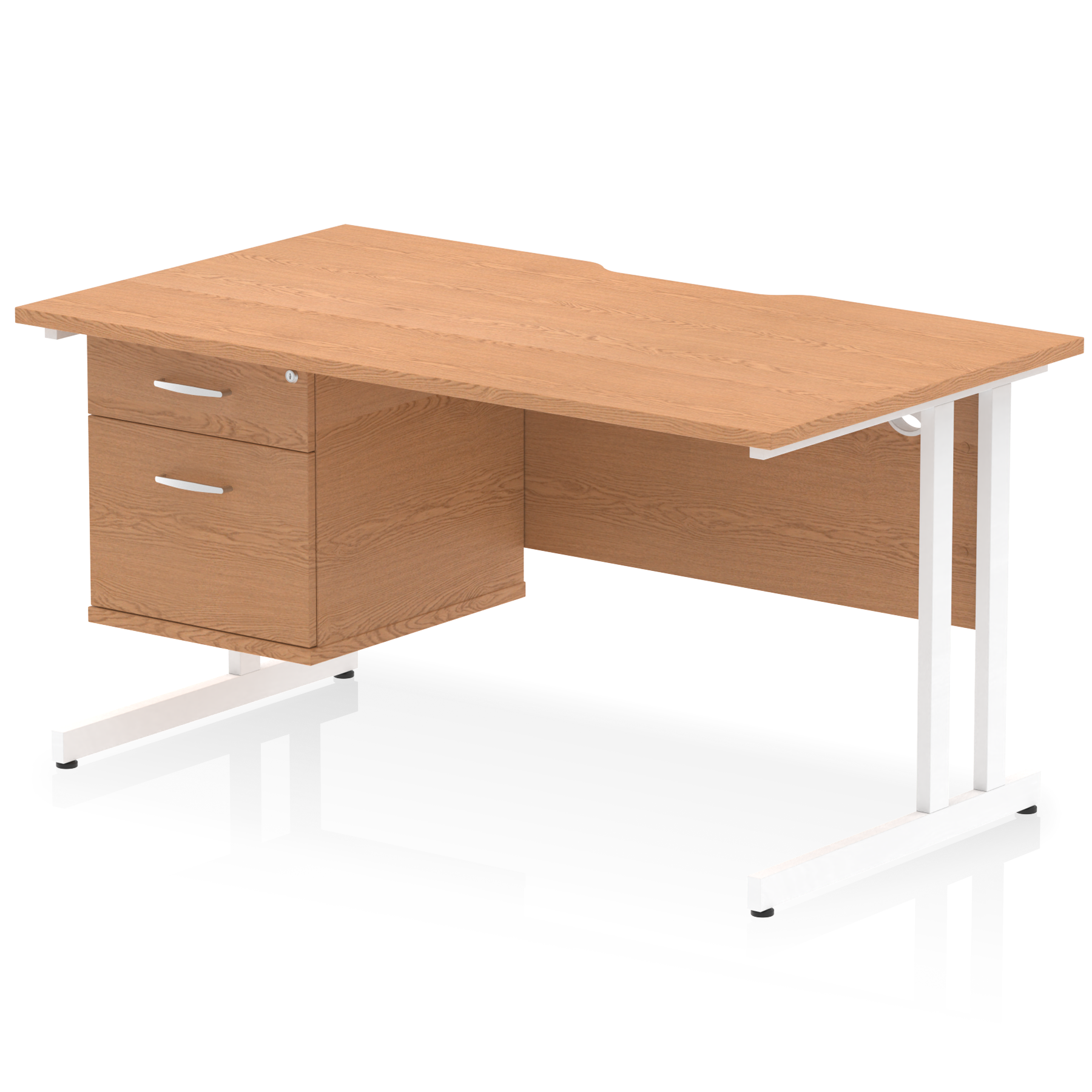 Impulse Scalloped Edge 1400mm Cantilever Straight Desk With Single Fixed Pedestal