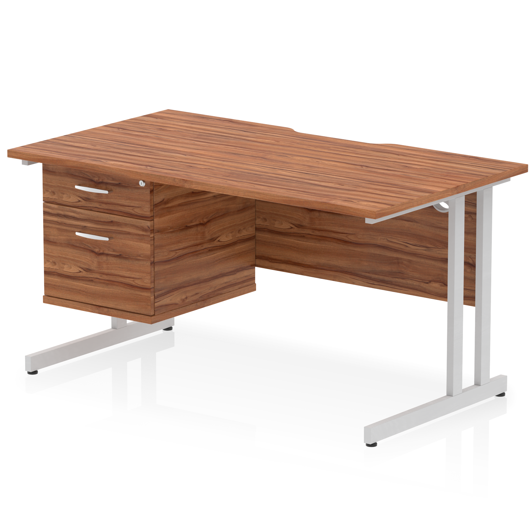 Impulse Scalloped Edge 1400mm Cantilever Straight Desk With Single Fixed Pedestal