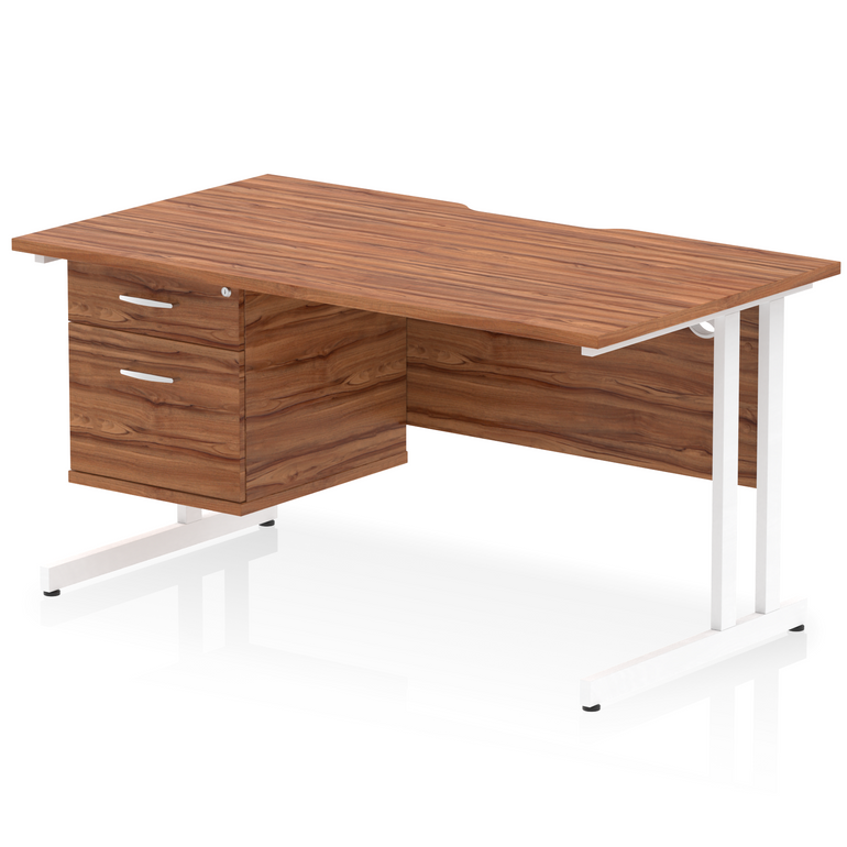 Impulse Scalloped Edge 1400mm Cantilever Straight Desk With Single Fixed Pedestal