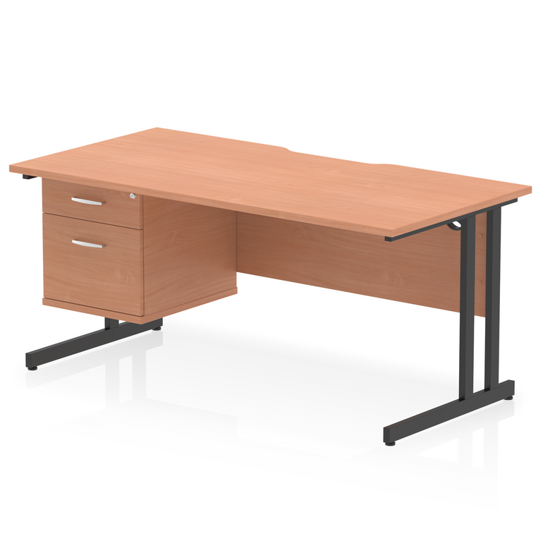 Impulse Scalloped Edge 1600mm Cantilever Straight Desk With Single Fixed Pedestal