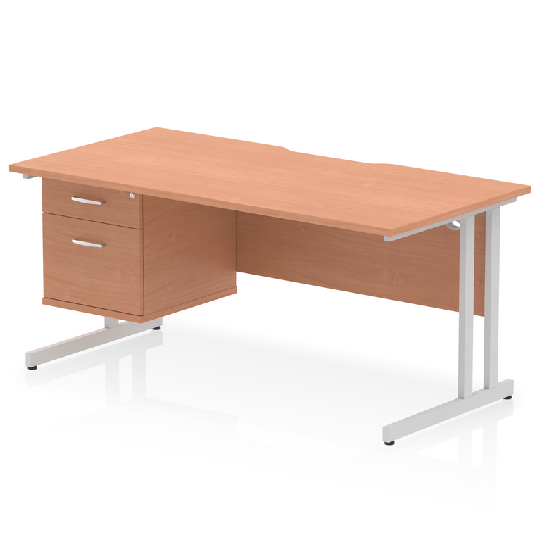 Impulse Scalloped Edge 1600mm Cantilever Straight Desk With Single Fixed Pedestal