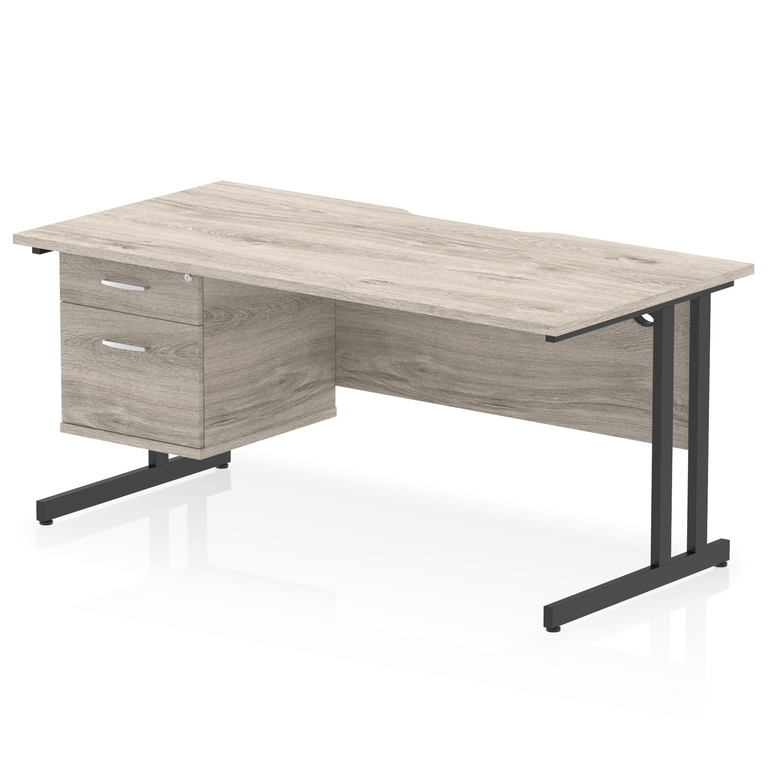 Impulse Scalloped Edge 1600mm Cantilever Straight Desk With Single Fixed Pedestal