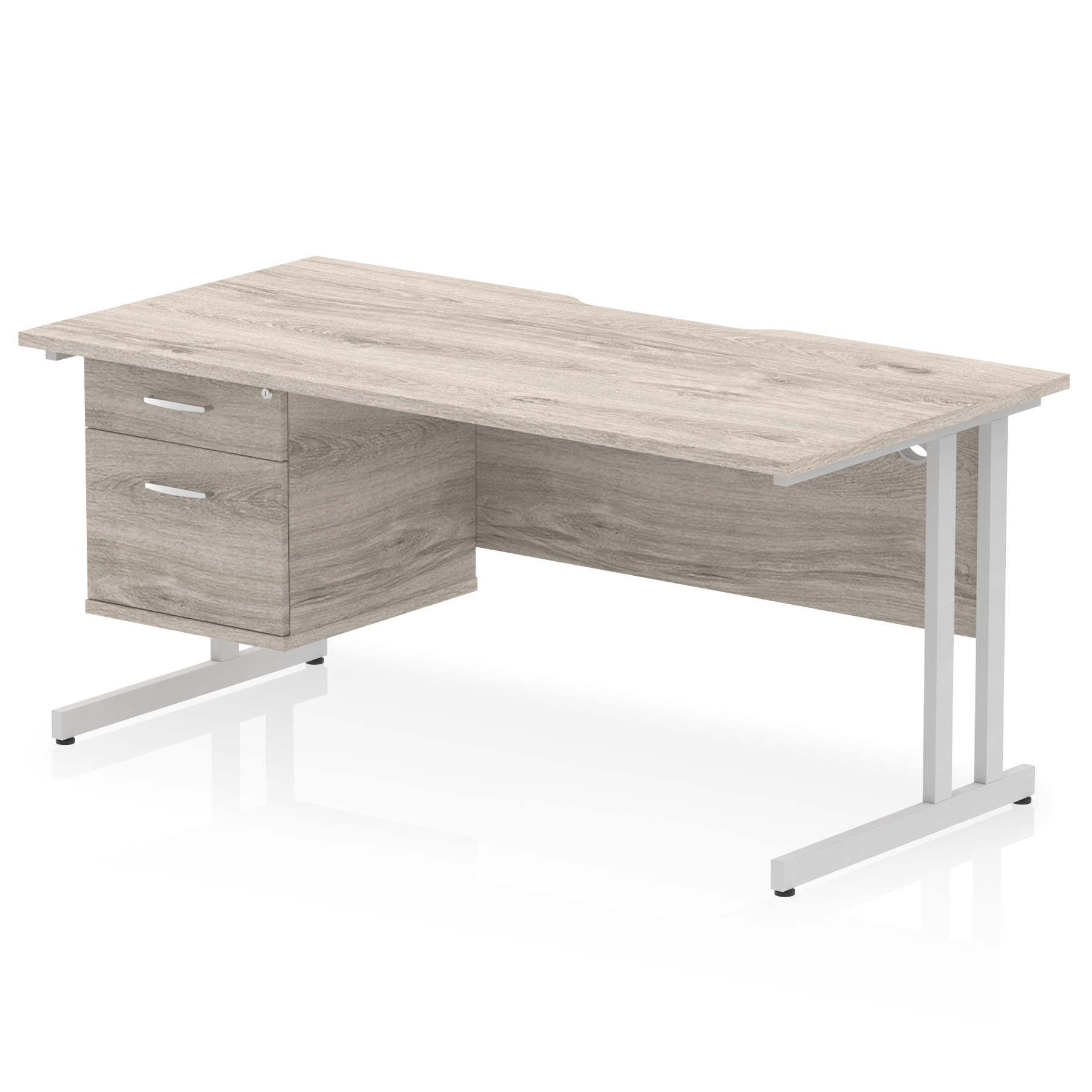 Impulse Scalloped Edge 1600mm Cantilever Straight Desk With Single Fixed Pedestal