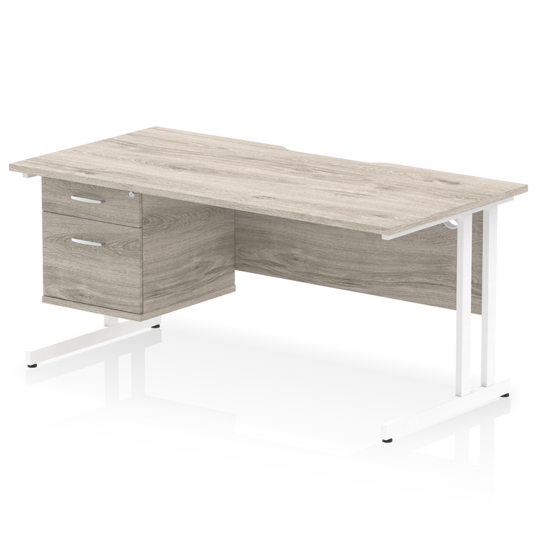 Impulse Scalloped Edge 1600mm Cantilever Straight Desk With Single Fixed Pedestal