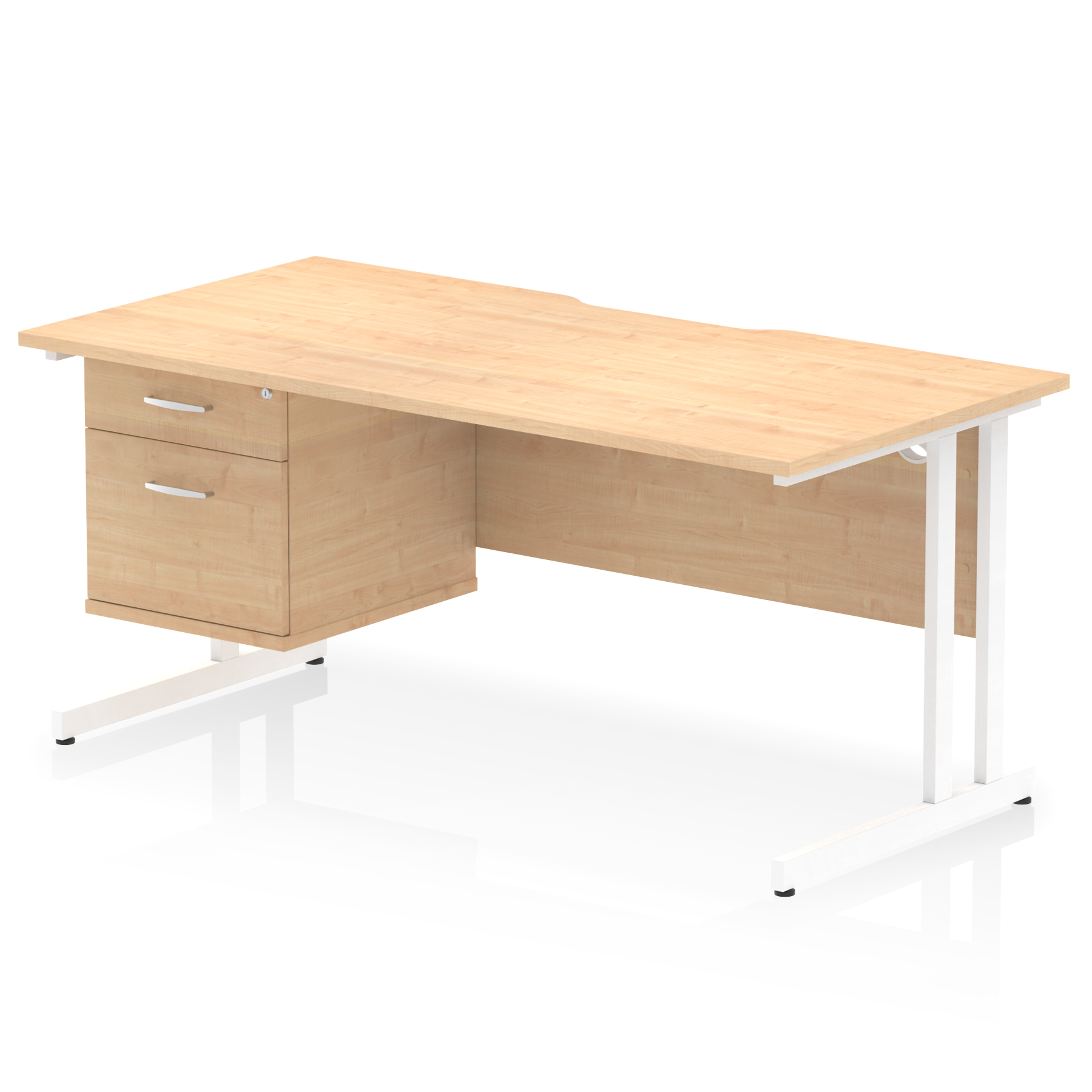 Impulse Scalloped Edge 1600mm Cantilever Straight Desk With Single Fixed Pedestal