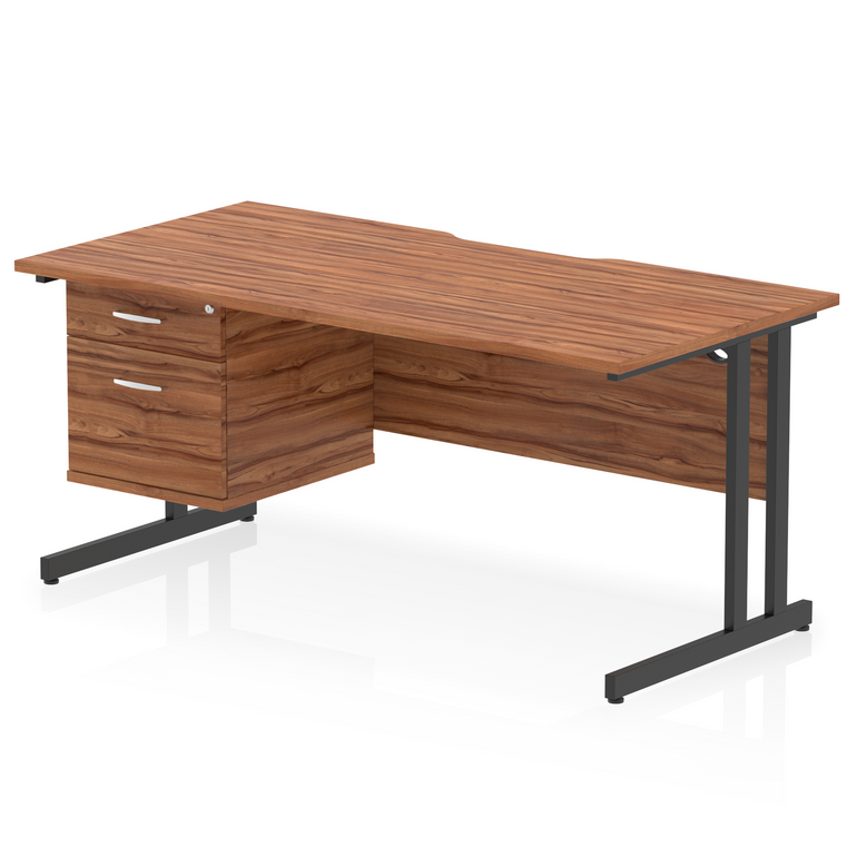 Impulse Scalloped Edge 1600mm Cantilever Straight Desk With Single Fixed Pedestal