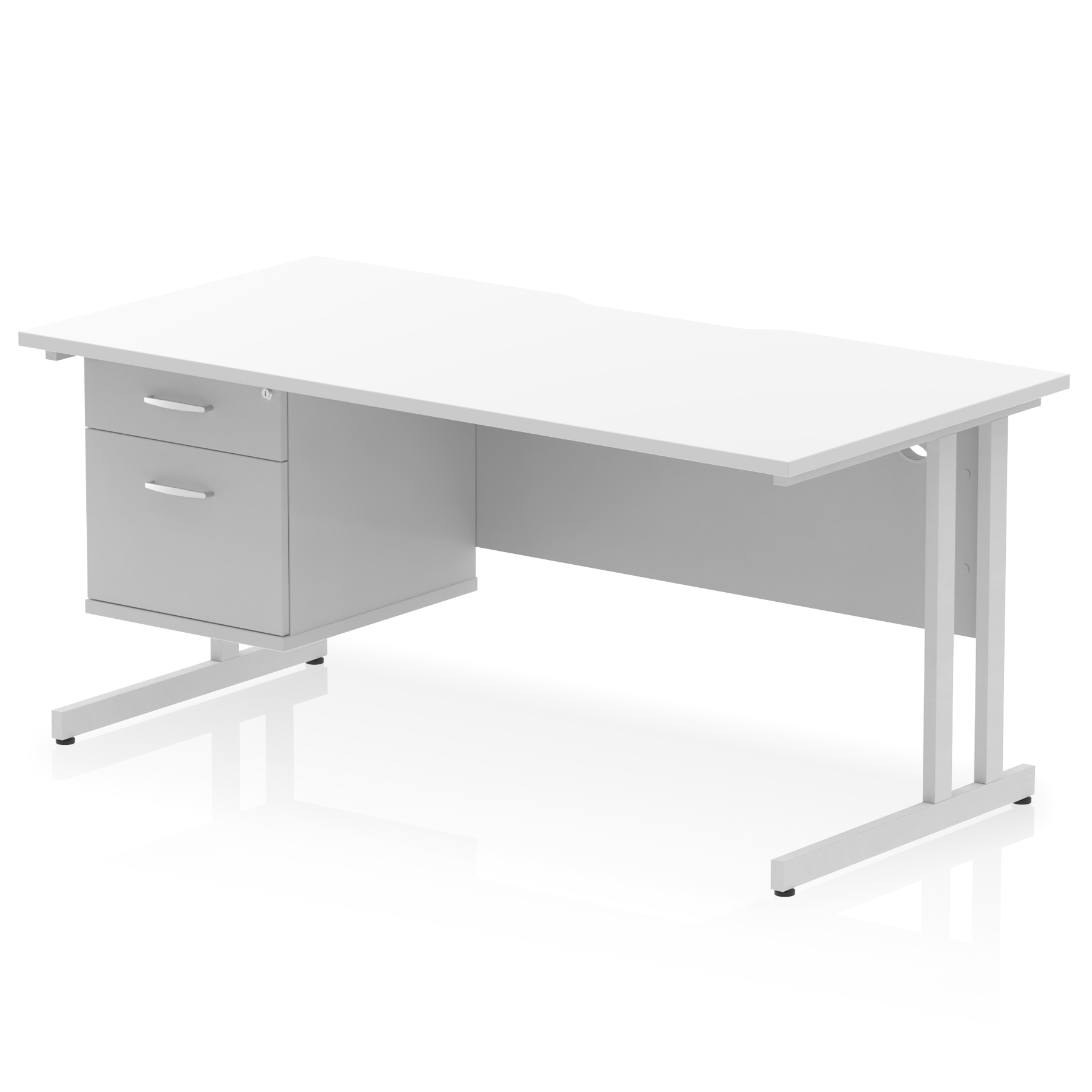 Impulse Scalloped Edge 1600mm Cantilever Straight Desk With Single Fixed Pedestal