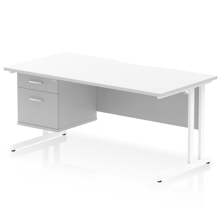 Impulse Scalloped Edge 1600mm Cantilever Straight Desk With Single Fixed Pedestal