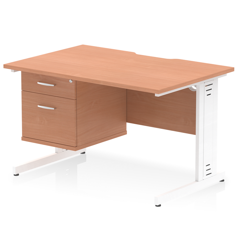 Impulse Scalloped Edge 1200mm Cable Managed Straight Desk With Single Fixed Pedestal