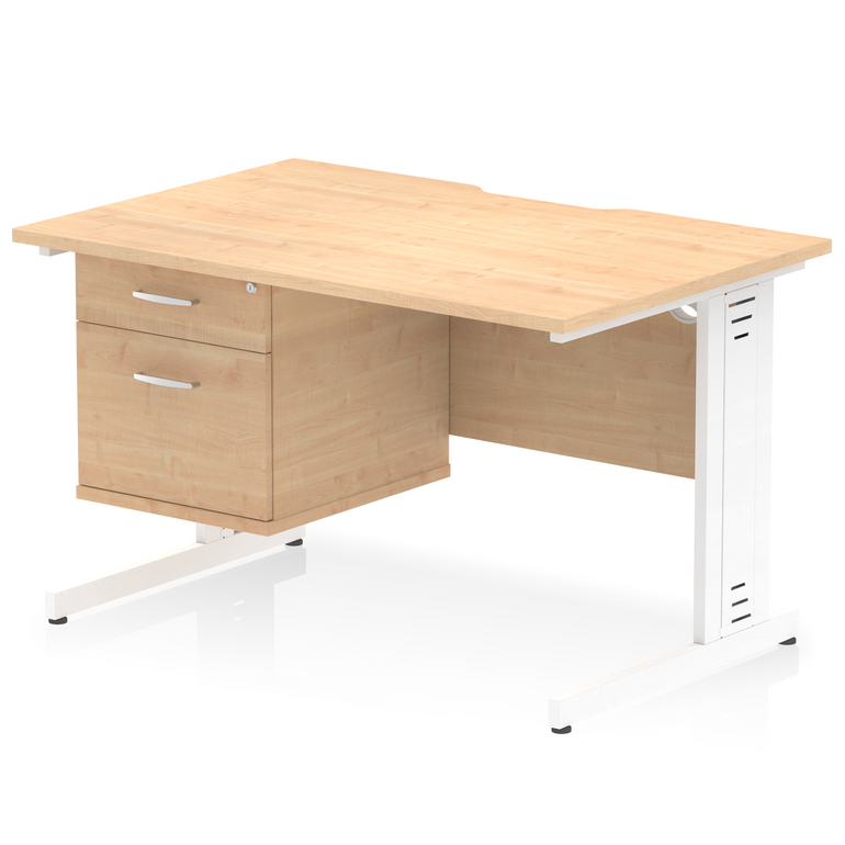 Impulse Scalloped Edge 1200mm Cable Managed Straight Desk With Single Fixed Pedestal