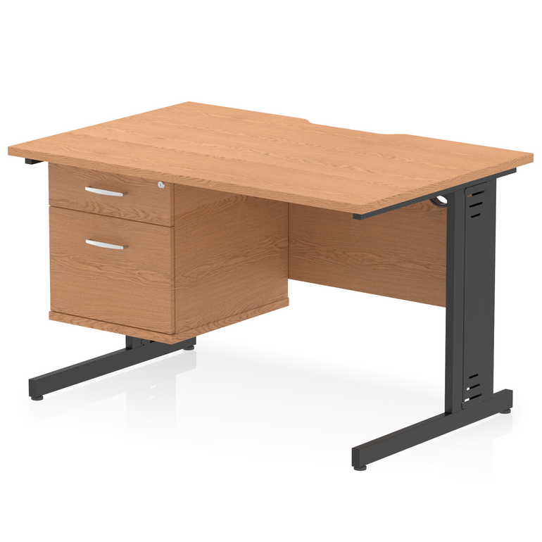 Impulse Scalloped Edge 1200mm Cable Managed Straight Desk With Single Fixed Pedestal