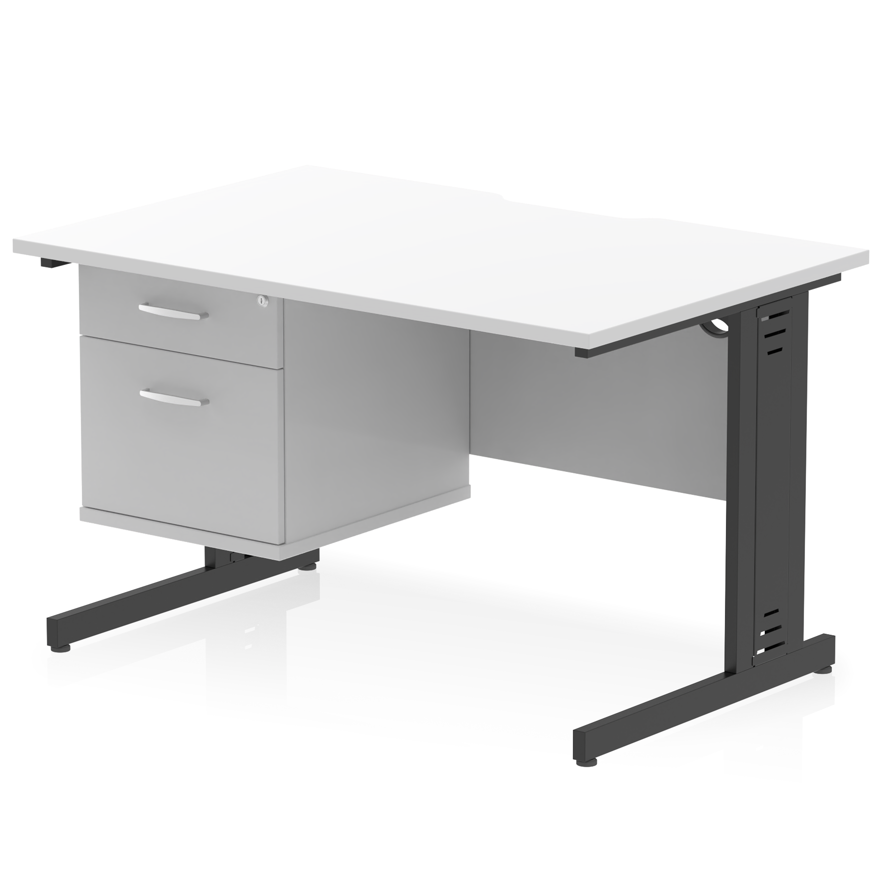 Impulse Scalloped Edge 1200mm Cable Managed Straight Desk With Single Fixed Pedestal