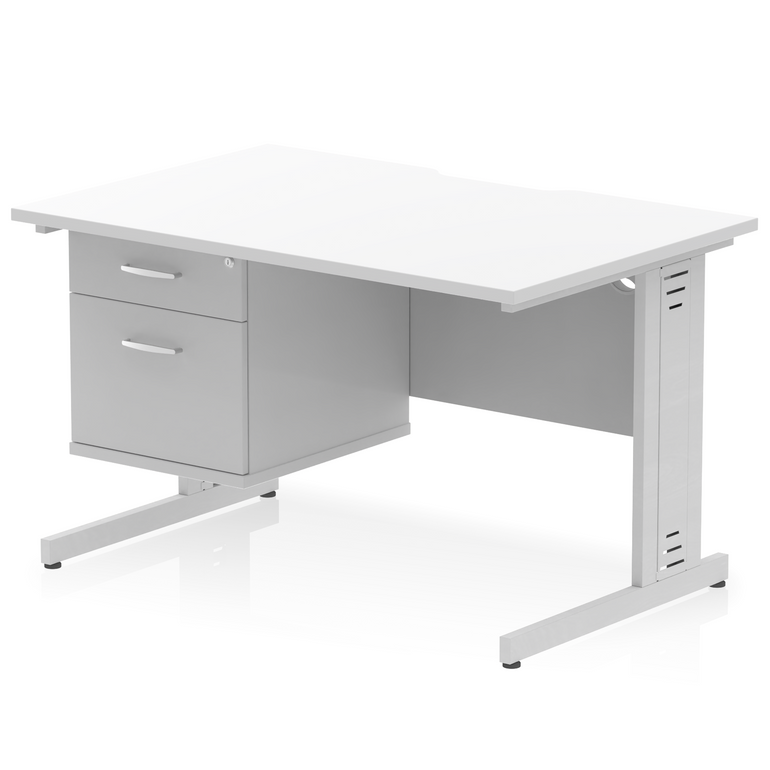 Impulse Scalloped Edge 1200mm Cable Managed Straight Desk With Single Fixed Pedestal