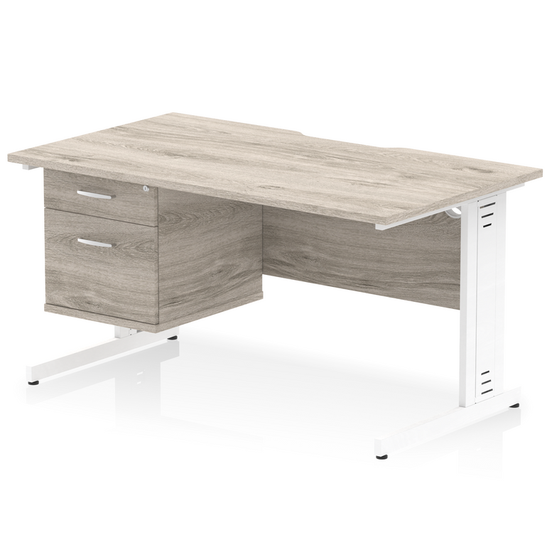 Impulse Scalloped Edge 1400mm Cable Managed Straight Desk With Single Fixed Pedestal