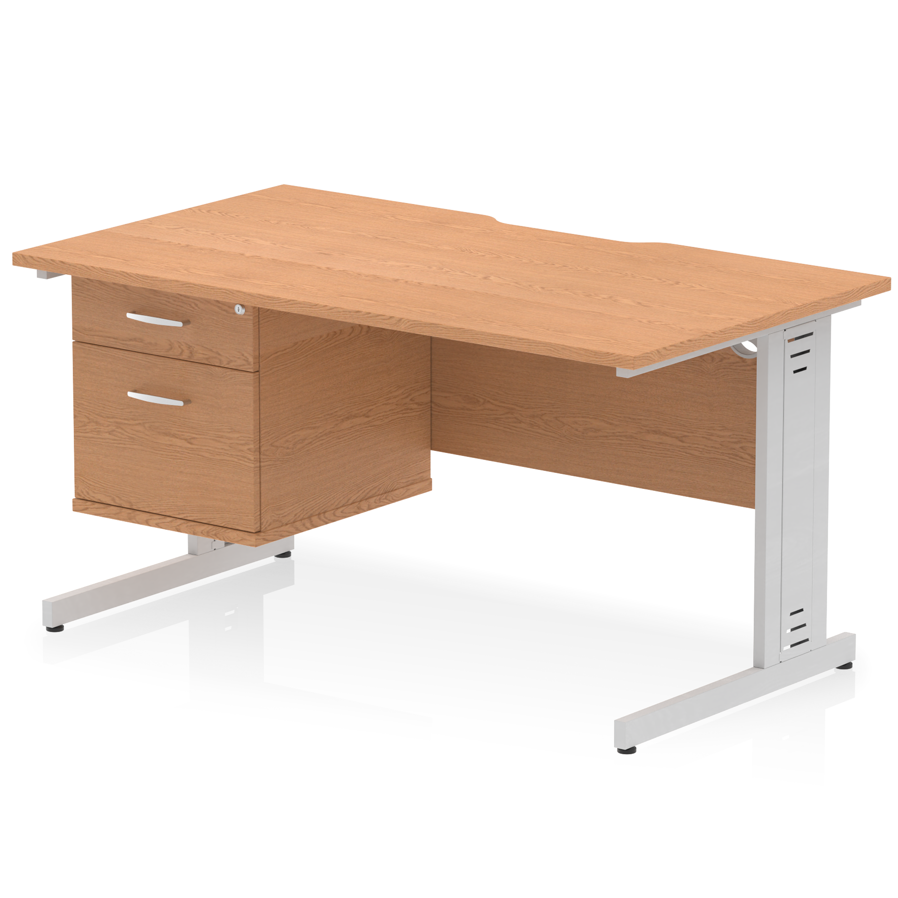 Impulse Scalloped Edge 1400mm Cable Managed Straight Desk With Single Fixed Pedestal