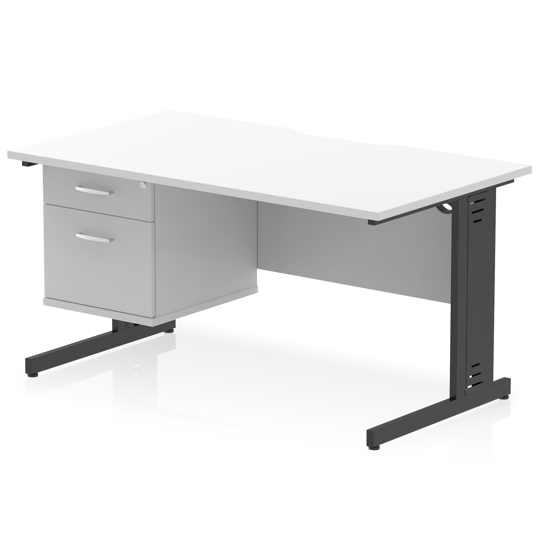 Impulse Scalloped Edge 1400mm Cable Managed Straight Desk With Single Fixed Pedestal