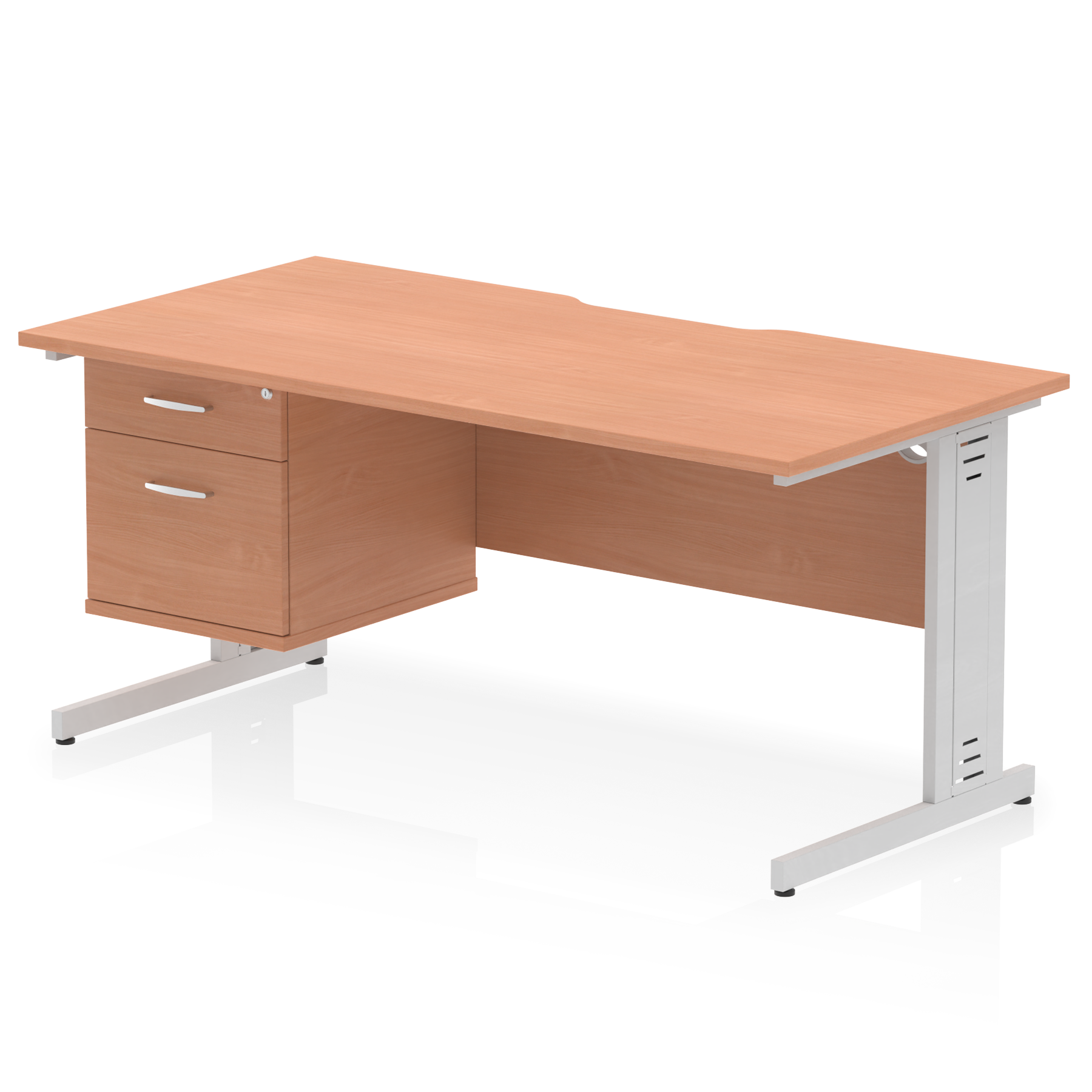 Impulse Scalloped Edge 1600mm Cable Managed Straight Desk With Single Fixed Pedestal