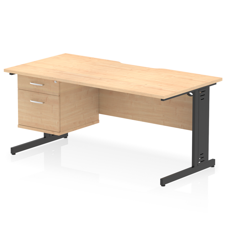 Impulse Scalloped Edge 1600mm Cable Managed Straight Desk With Single Fixed Pedestal