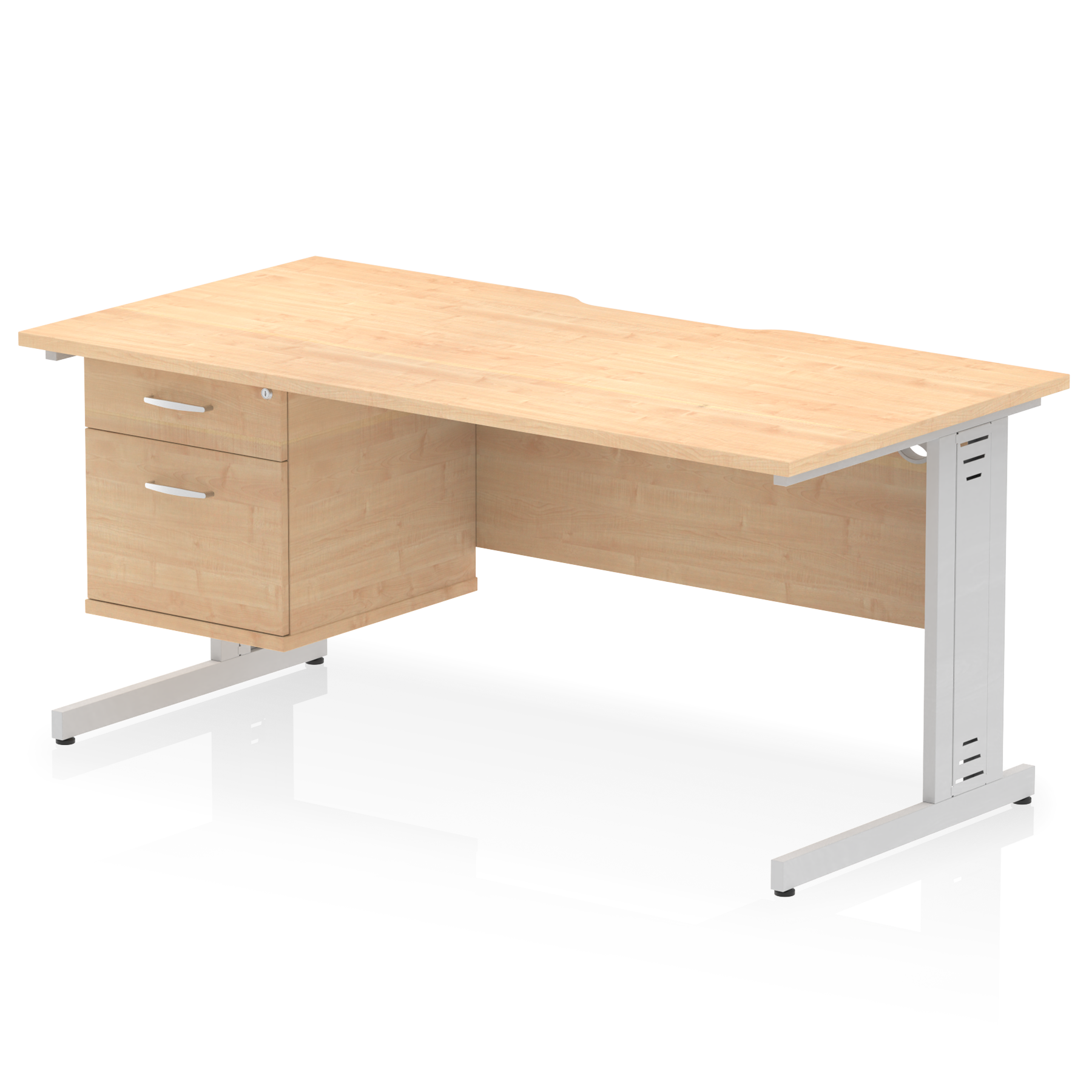 Impulse Scalloped Edge 1600mm Cable Managed Straight Desk With Single Fixed Pedestal