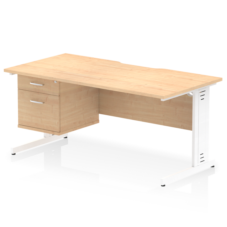 Impulse Scalloped Edge 1600mm Cable Managed Straight Desk With Single Fixed Pedestal