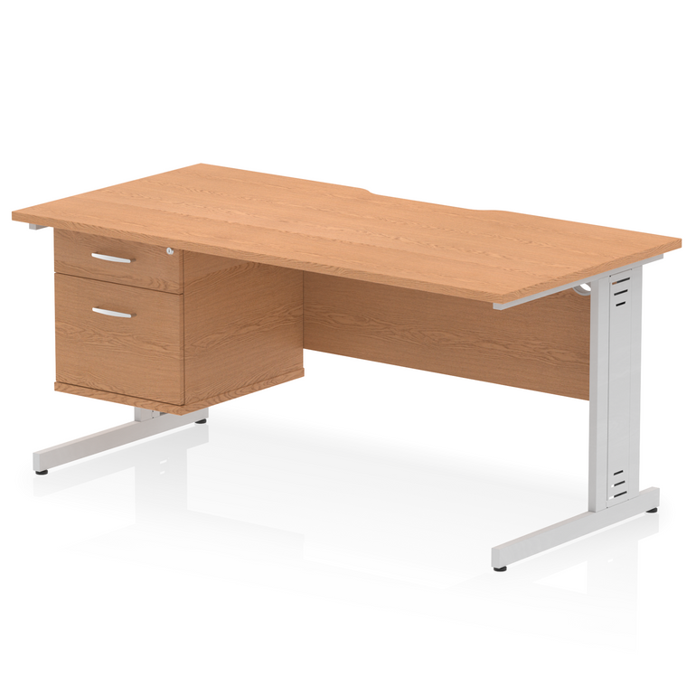 Impulse Scalloped Edge 1600mm Cable Managed Straight Desk With Single Fixed Pedestal