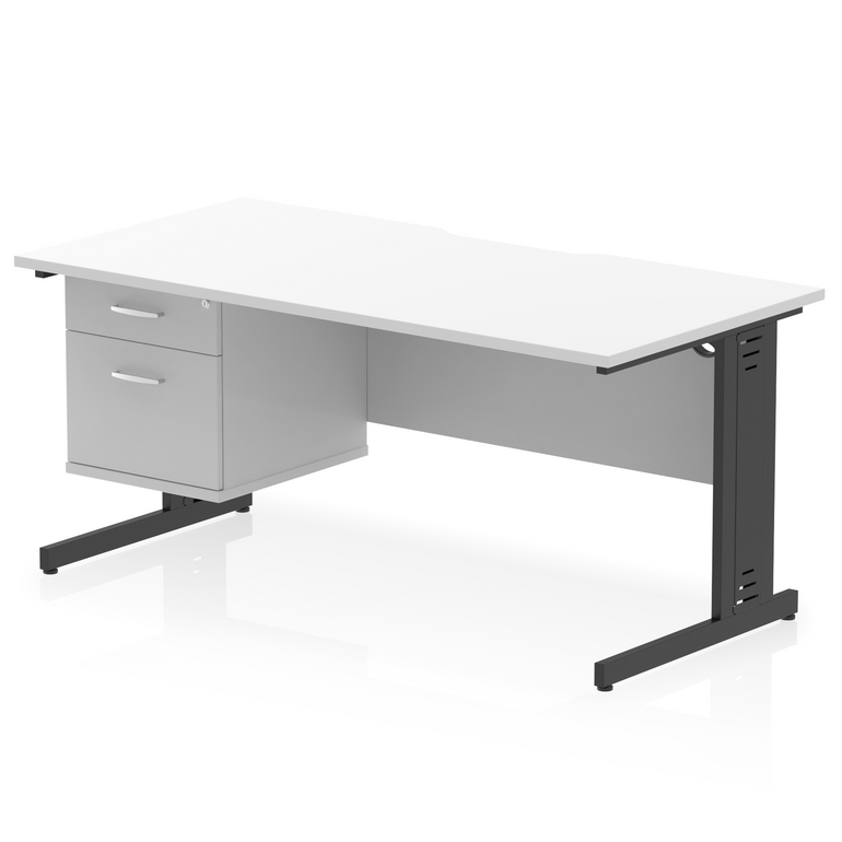 Impulse Scalloped Edge 1600mm Cable Managed Straight Desk With Single Fixed Pedestal