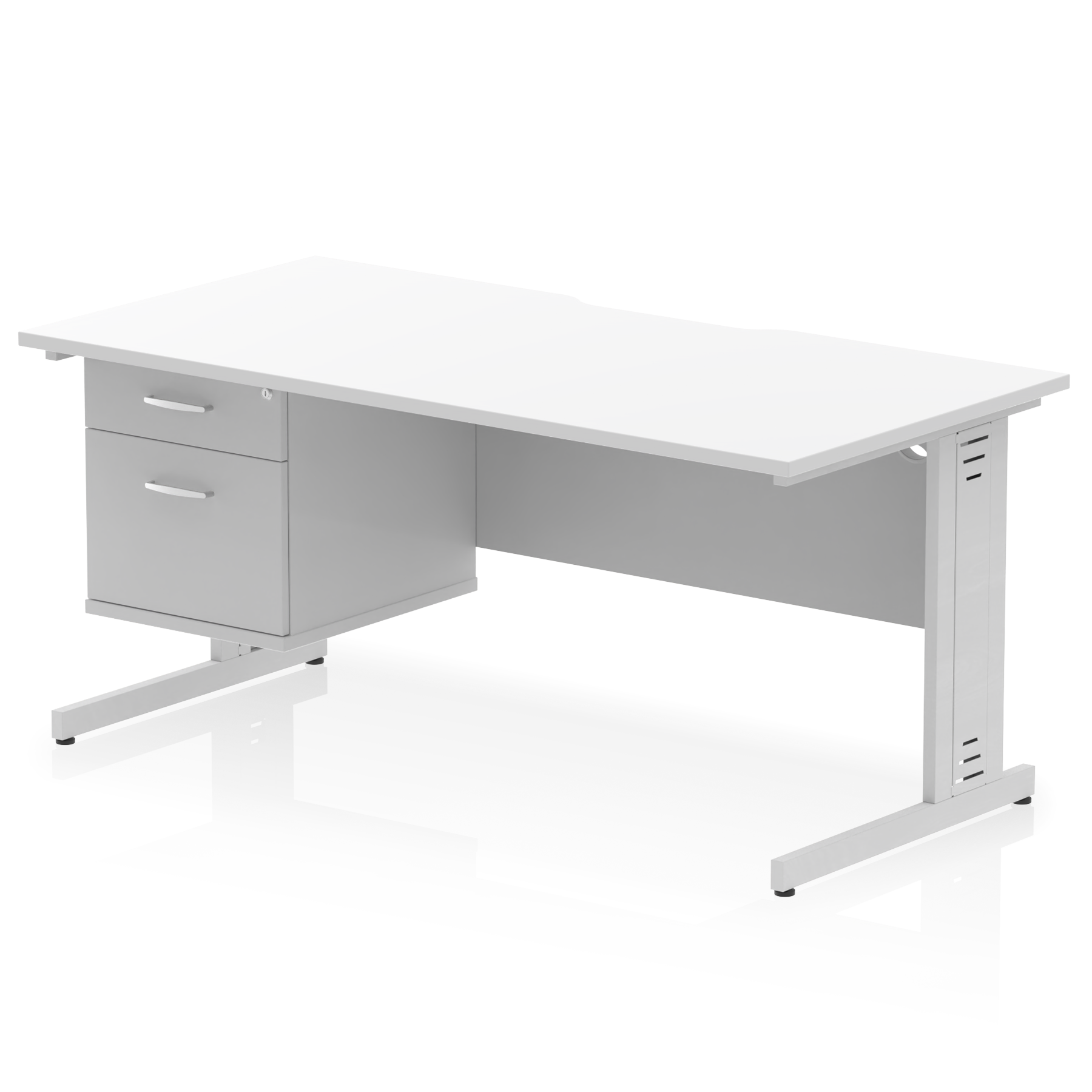 Impulse Scalloped Edge 1600mm Cable Managed Straight Desk With Single Fixed Pedestal